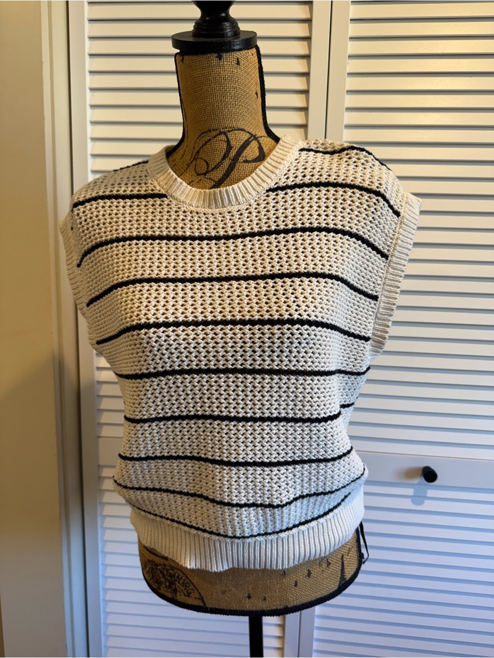 Z Supply Cream Knit Sleeveless Crewneck with Black Stripes